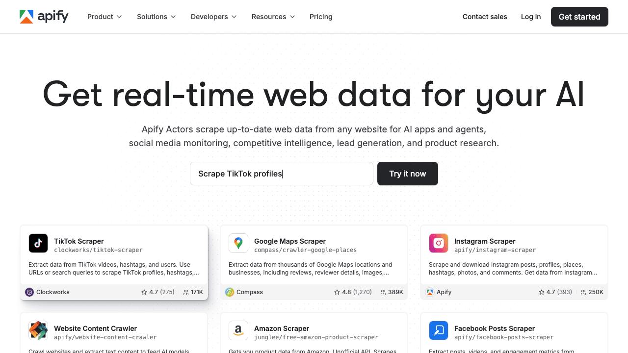 Apify homepage