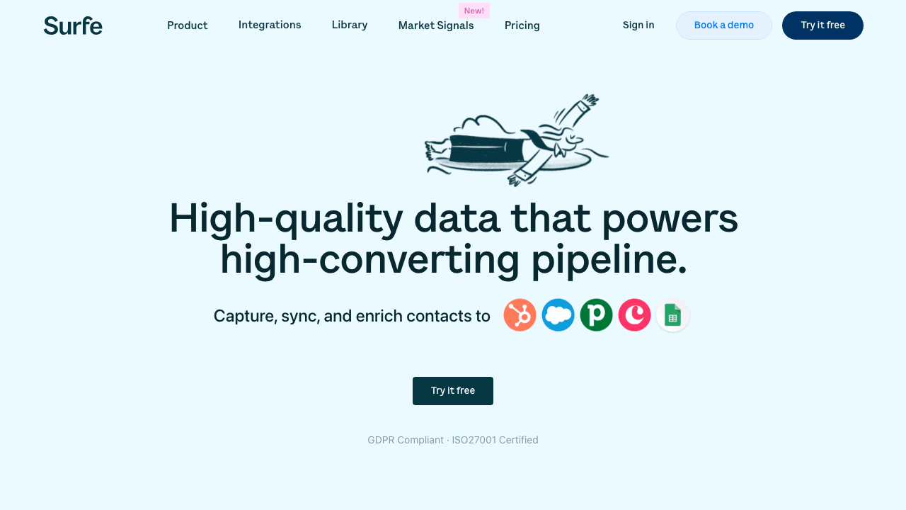 Surfe homepage