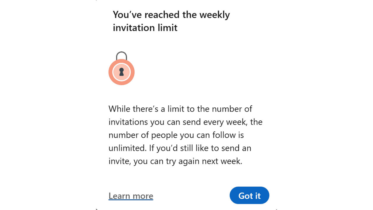 linkedin connection reached pop-up