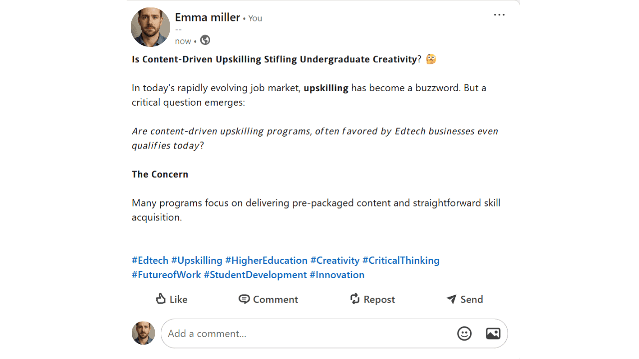 LinkedIn formatted post
