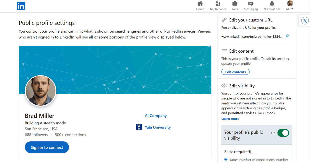 Viewing your linkedin from as another