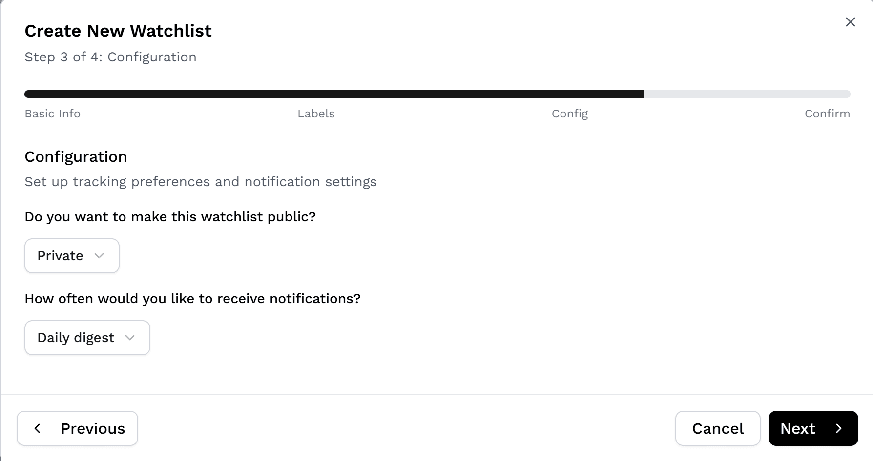 Set your watchlist visibility and notification preferences