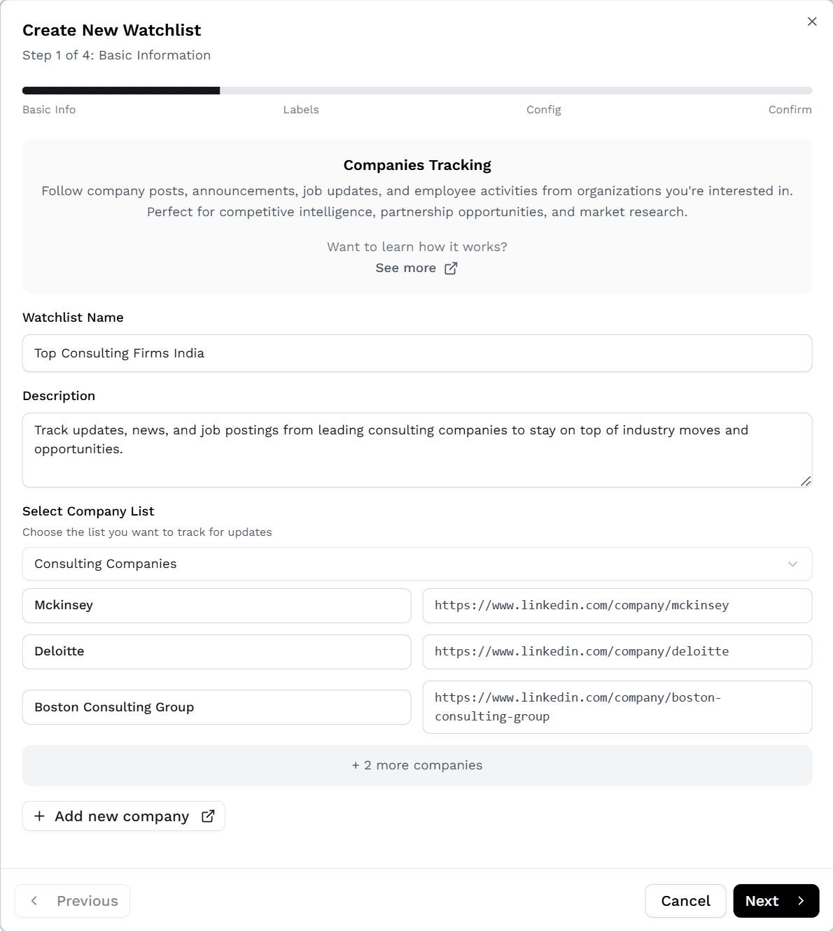 Track people updates by creating a custom LinkedIn Watchlist