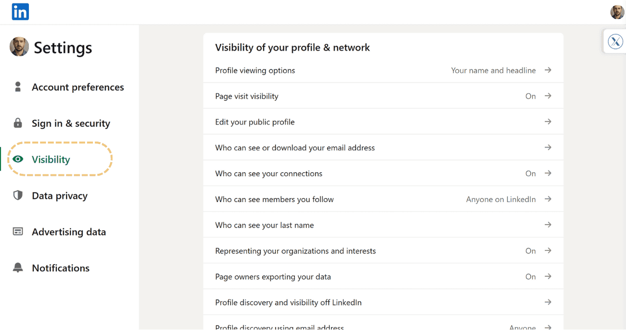 linkedin visiblity options