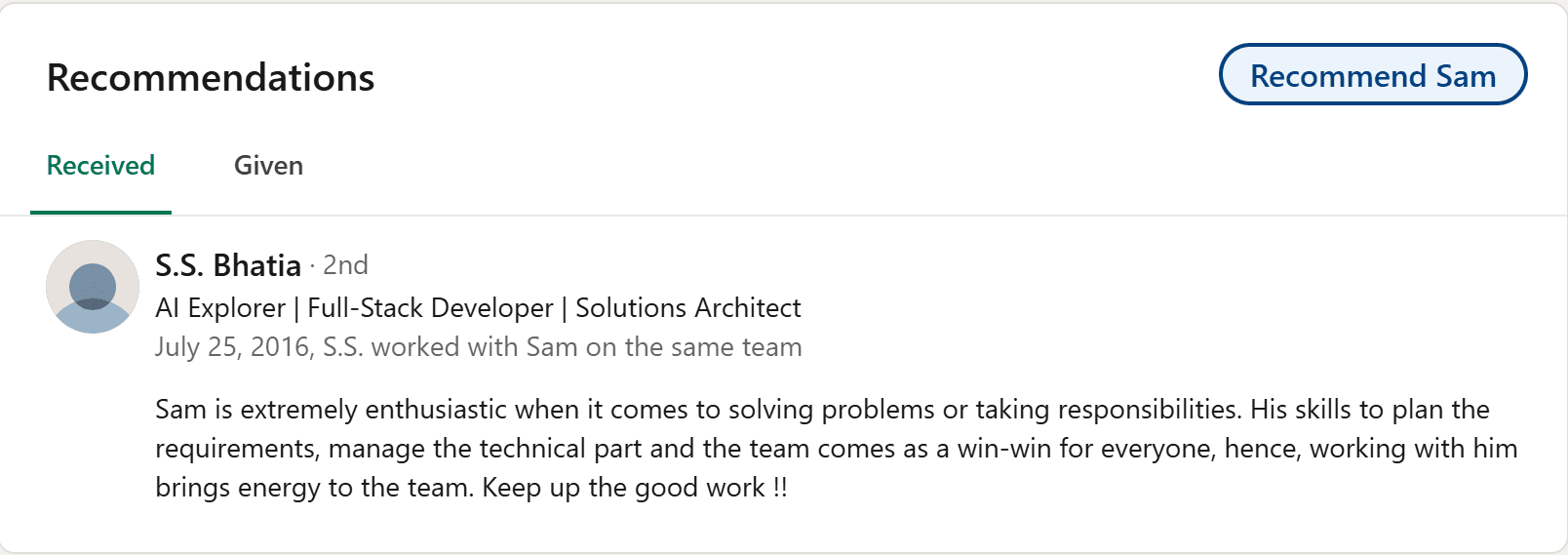 Recommendation section