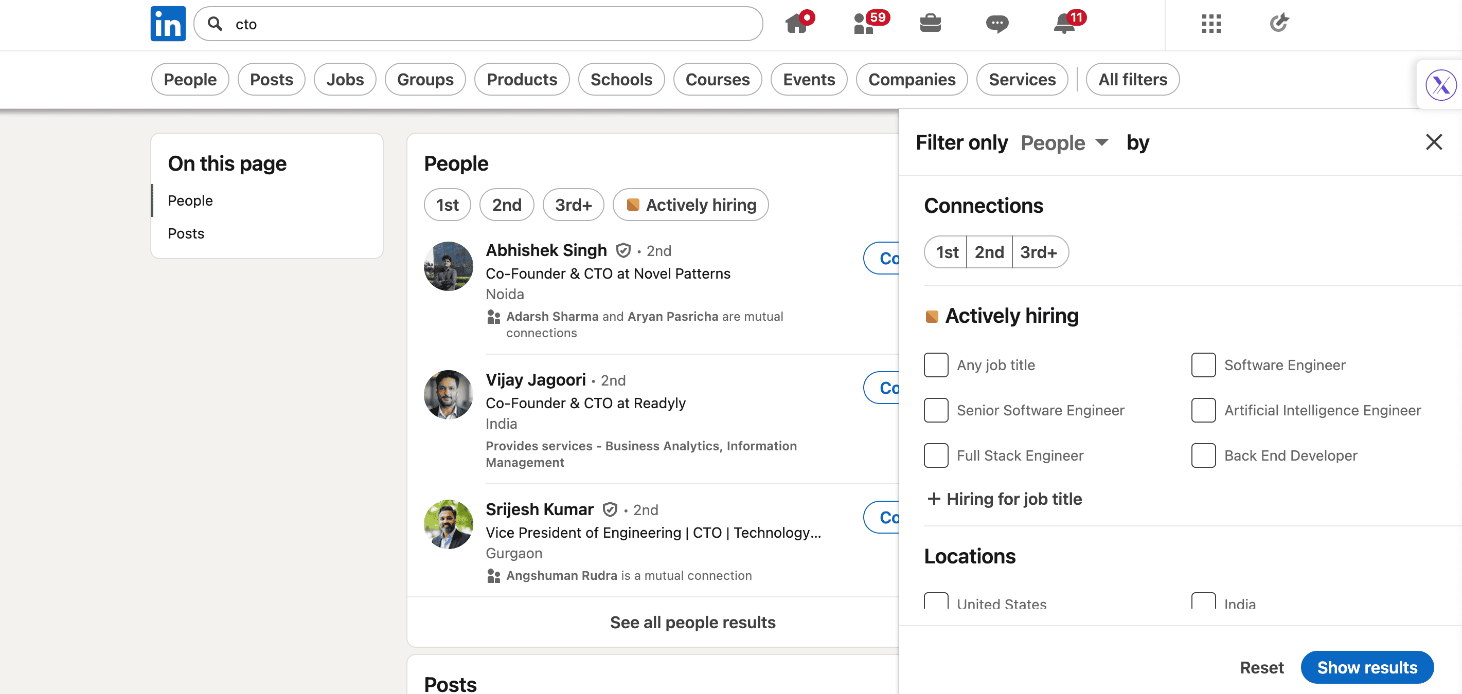 All filters linkedin