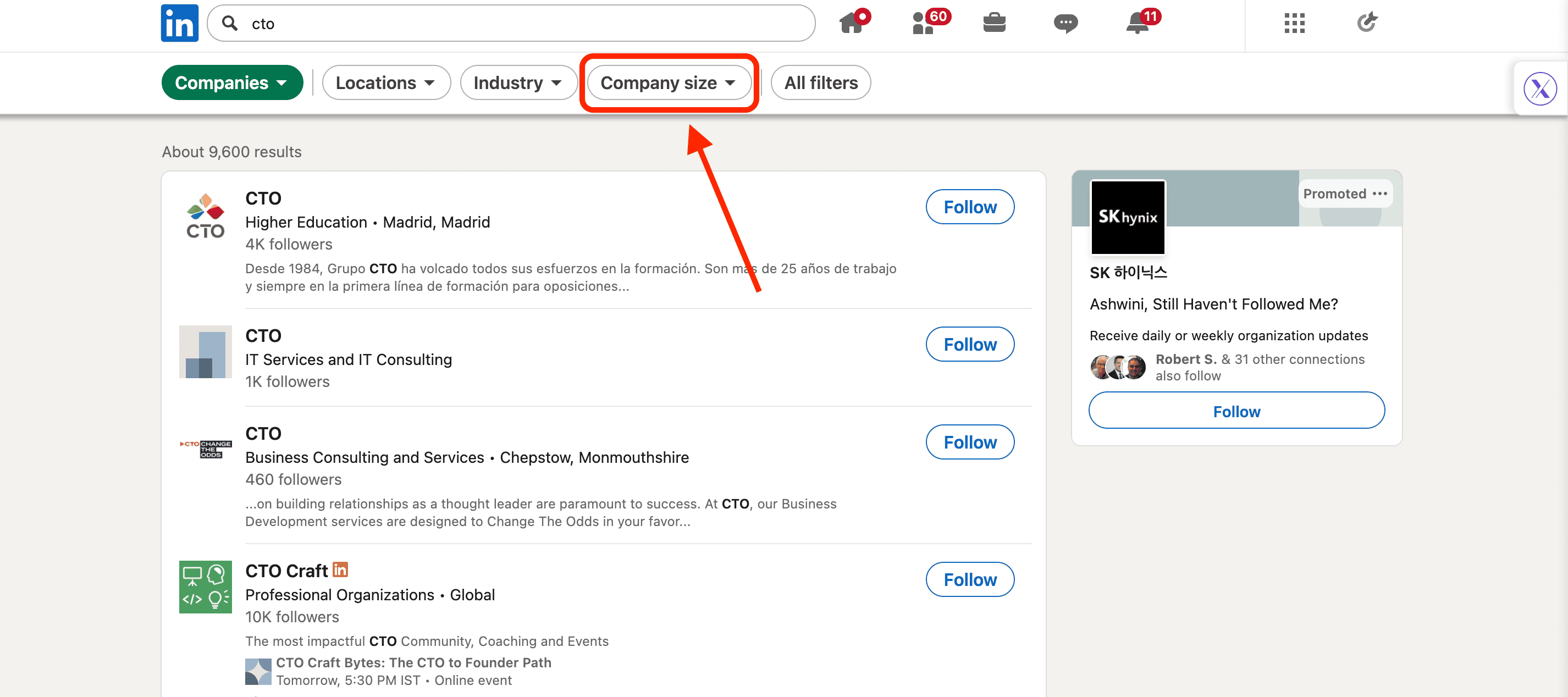company size filters
