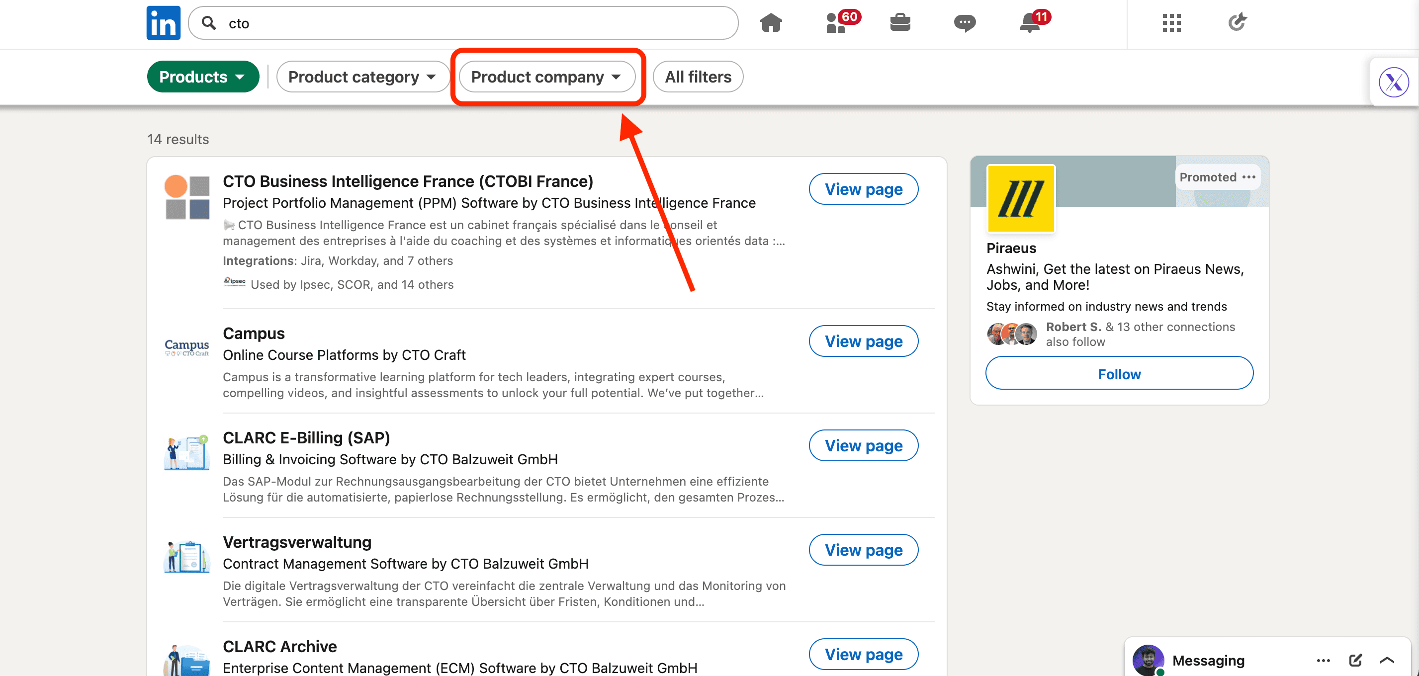 product company filter