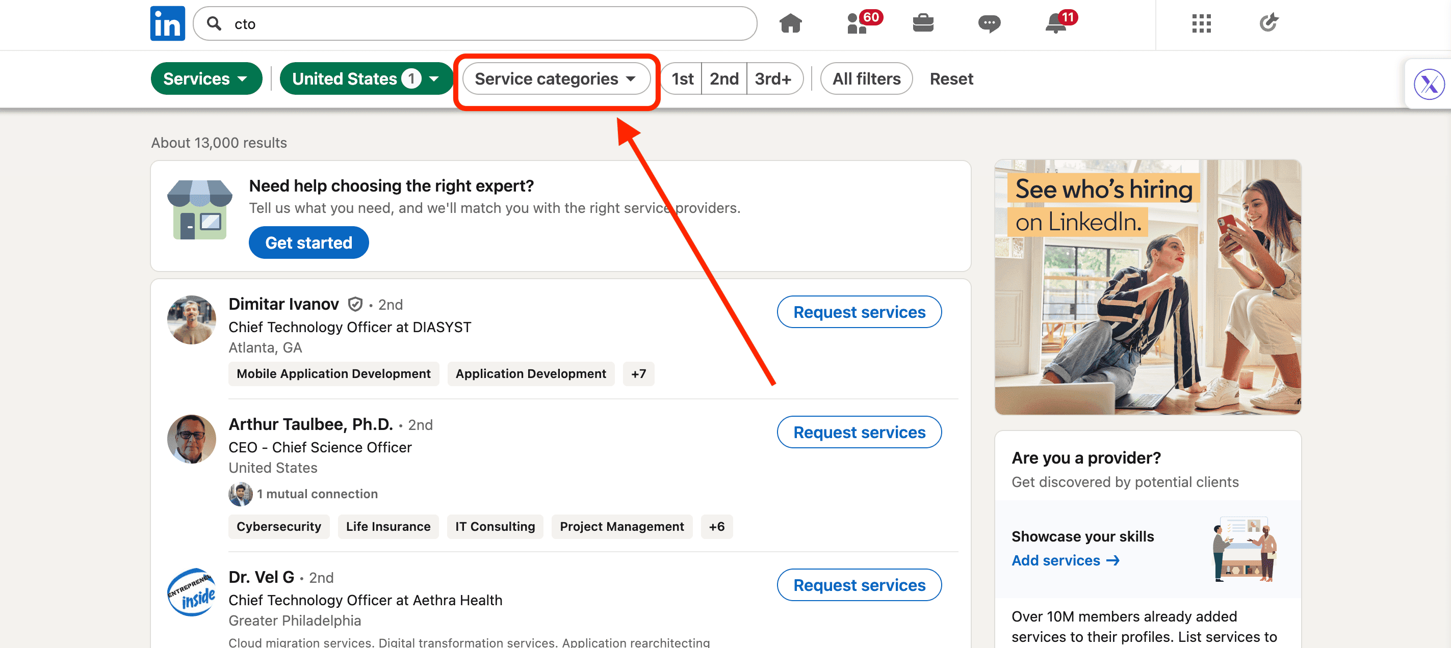 services categories filter