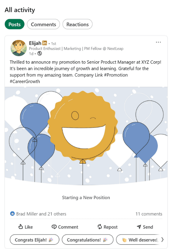 Illustration showing a man promoting his career growth on linkedIn