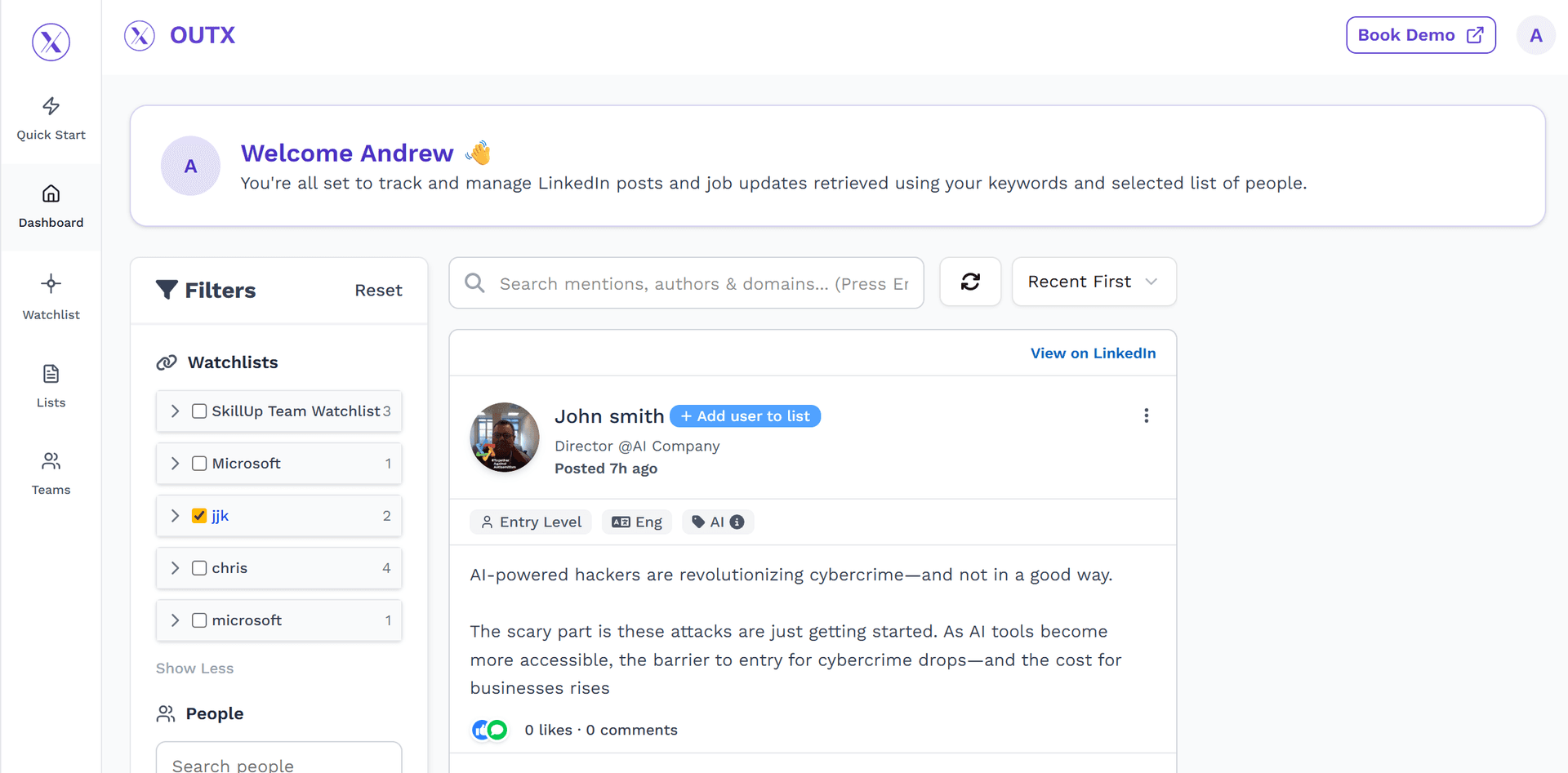 OutXAI LinkedIn Dashboard