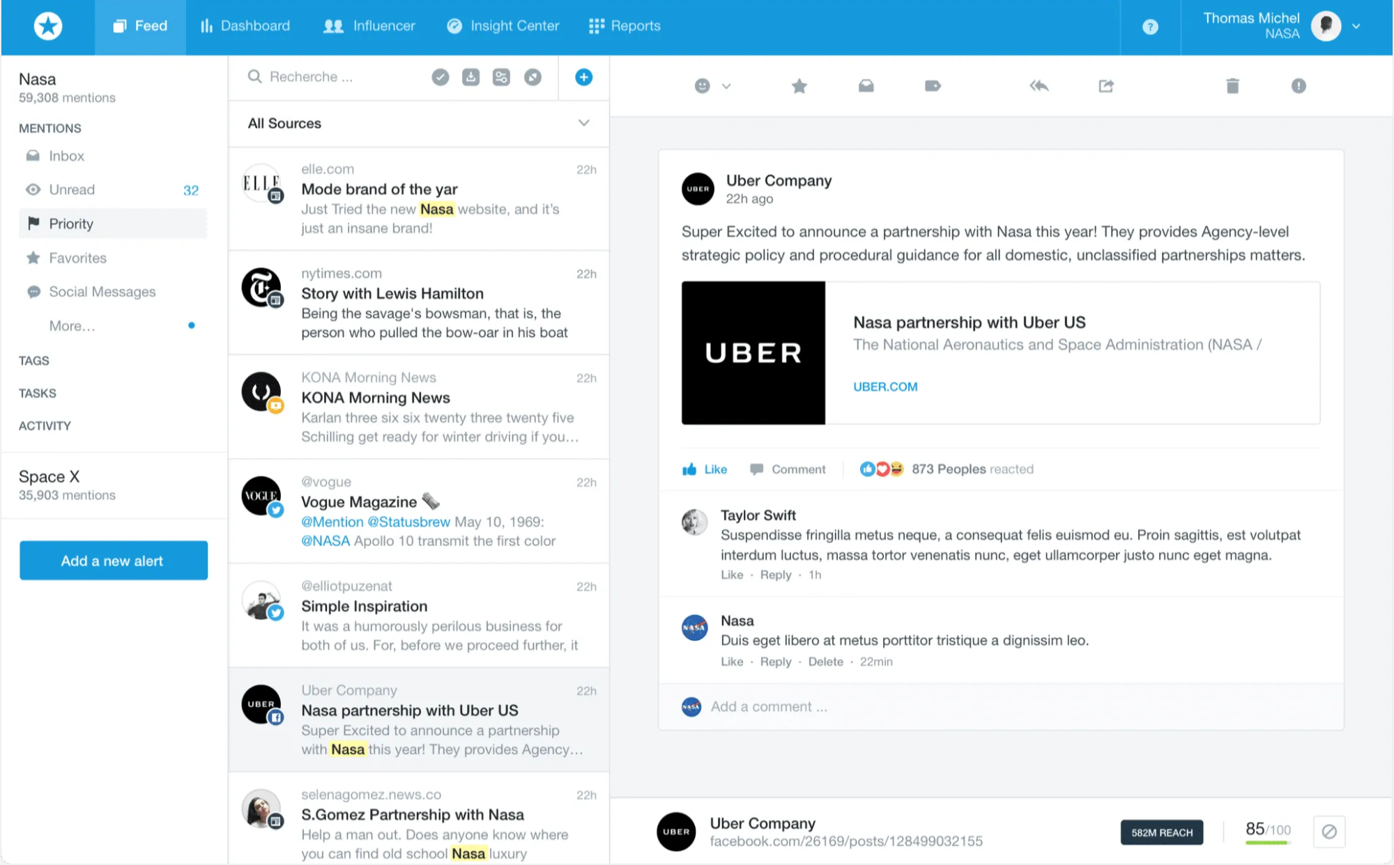 Mention social listening tool interface
