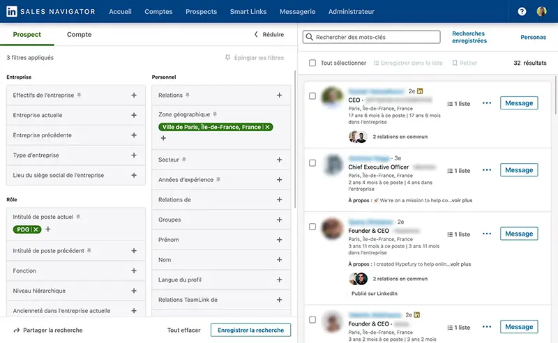 LinkedIn Sales Navigator filter